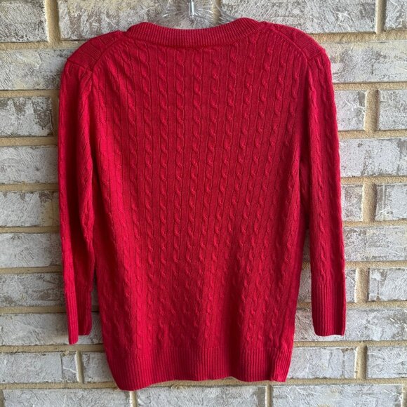 J. Crew 3/4 Sleeve Cable Knit V-Neck Linen Sweater Women's Size M - Picture 2 of 6